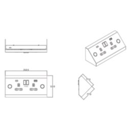 Knightsbridge SKR9 13A 2-Gang SP Switched Socket + 4A 20W 2-Outlet Type A & C USB Charger Brushed Chrome with Grey Inserts
