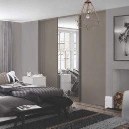 Spacepro Classic 3-Door Sliding Wardrobe Door Kit Stone Grey Frame Stone Grey / Mirror Panel 2216mm x 2260mm