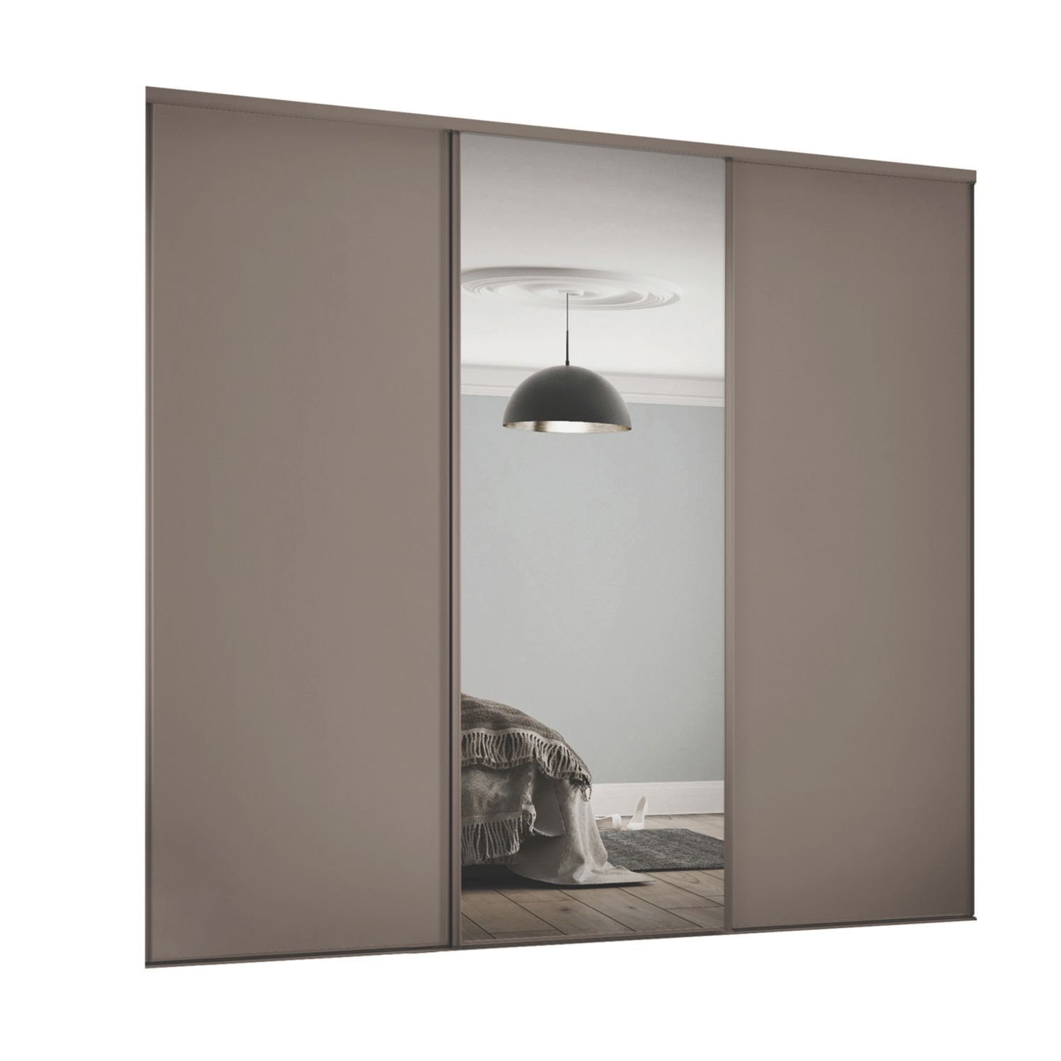 Spacepro Classic 3-Door Sliding Wardrobe Door Kit Stone Grey Frame Stone Grey / Mirror Panel 2216mm x 2260mm (644GK)