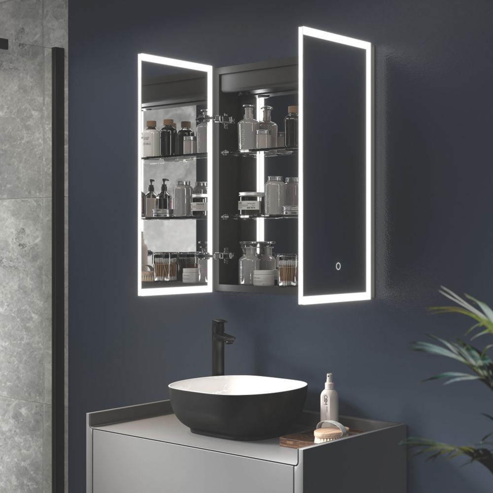 Sensio Eclipse 2 Door Recessed Illuminated Cabinet With 3360lm LED Light Silver Effect 600mm x 116mm x 700mm Screwfix