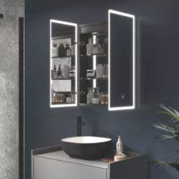 Sensio Eclipse 2-Door Recessed Illuminated Cabinet With 3360lm LED Light Silver Effect 600mm x 116mm x 700mm