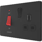 British General Evolve 45A 2-Gang 2-Pole Cooker Switch & 13A DP Switched Socket Matt Black with LED with Black Inserts