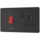 British General Evolve 45A 2-Gang 2-Pole Cooker Switch & 13A DP Switched Socket Matt Black with LED with Black Inserts
