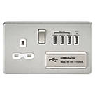 Knightsbridge SFR7USB4BCW 13A 1-Gang SP Switched Socket + 5.1A 4-Outlet Type A USB Charger Brushed Chrome with White Inserts