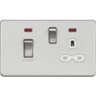 Knightsbridge  45A 2-Gang DP Cooker Switch & 13A DP Switched Socket Brushed Chrome with LED with White Inserts