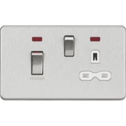 Knightsbridge  45A 2-Gang DP Cooker Switch & 13A DP Switched Socket Brushed Chrome with LED with White Inserts