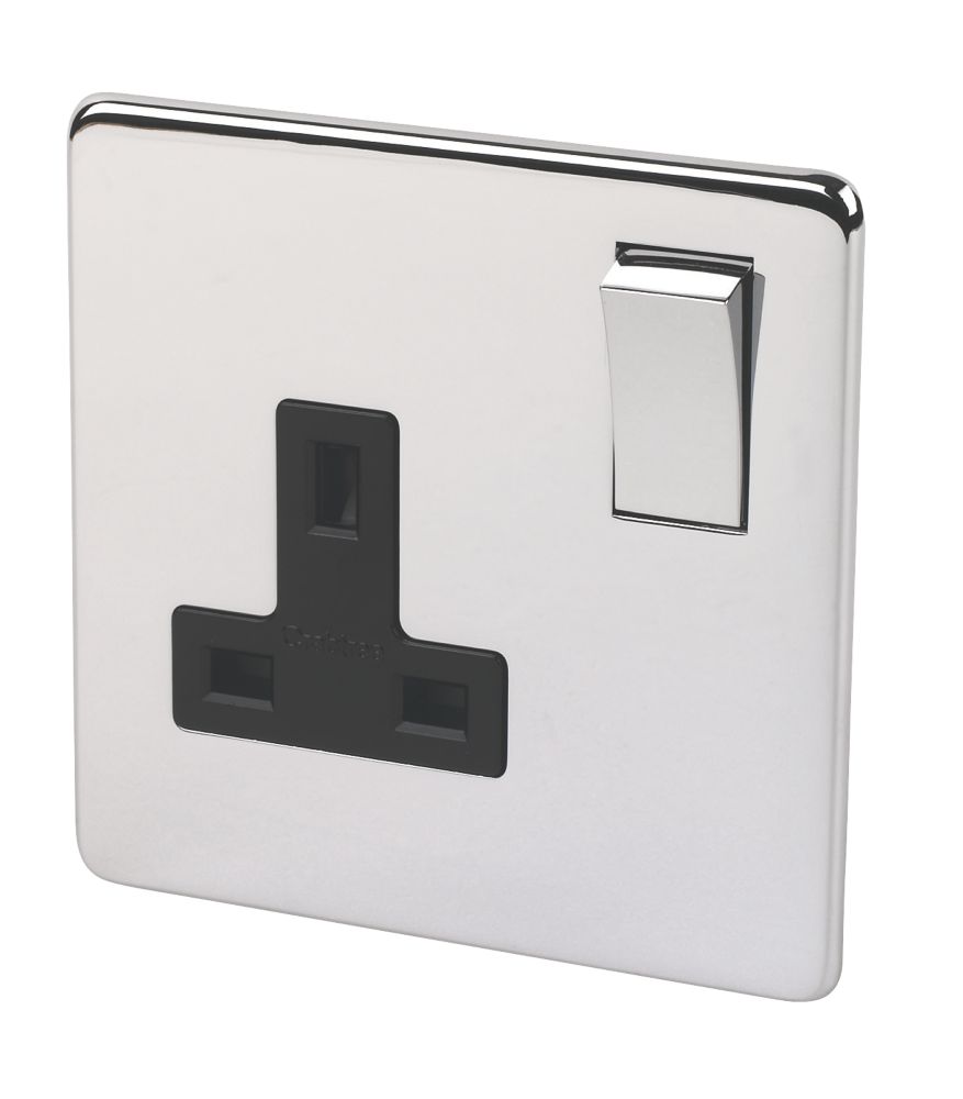 Crabtree Platinum 13A 1-Gang DP Switched Plug Socket Polished Chrome  with Black Inserts