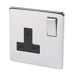 Crabtree Platinum 13A 1-Gang DP Switched Plug Socket Polished Chrome  with Black Inserts