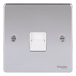 Schneider Electric Ultimate Low Profile 1-Gang Slave Telephone Socket Polished Chrome with White Inserts