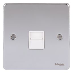 Schneider Electric Ultimate Low Profile Slave Telephone Socket Polished Chrome with White Inserts