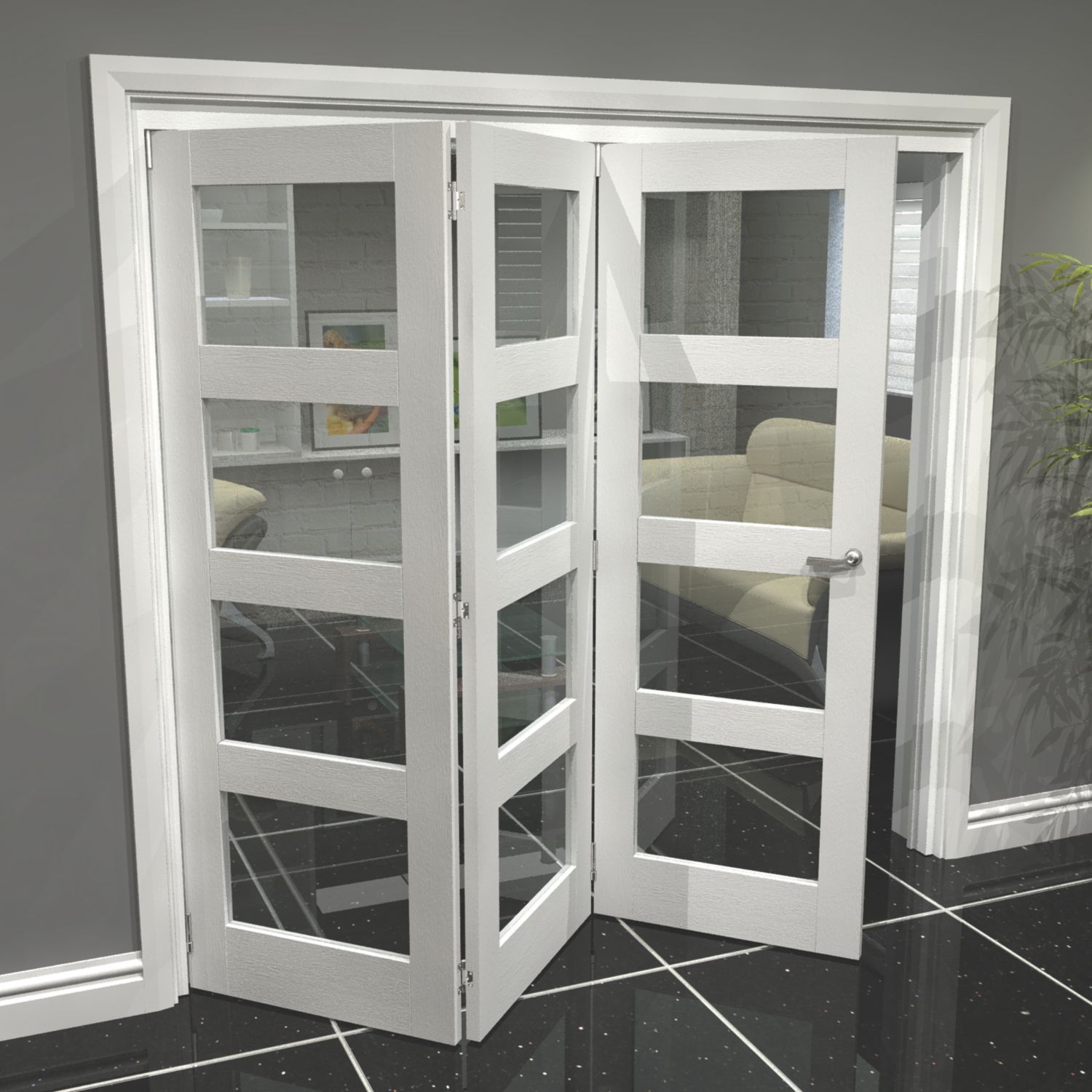 Green & Taylor 3-Door 4-Clear Light Primed White Wooden Shaker Internal Bi-Fold Door 2060mm x 1794mm (645CT)