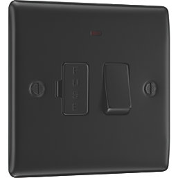 British General Nexus Metal 13A Switched Fused Spur with LED Matt Black with Colour-Matched Inserts