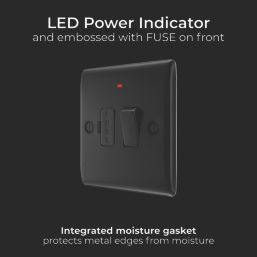 British General Nexus Metal 13A Switched Fused Spur with LED Matt Black with Colour-Matched Inserts