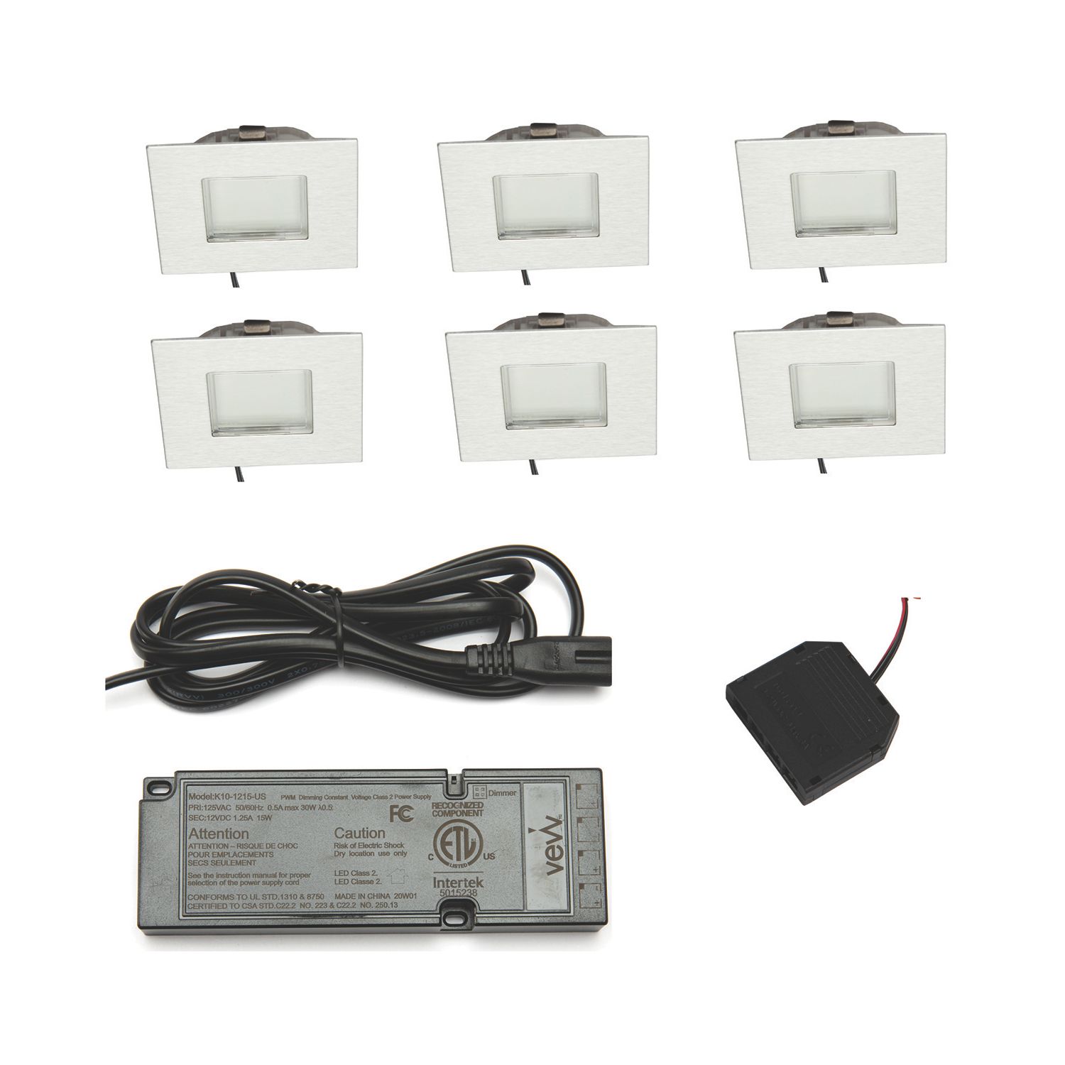 VEW Strata Recessed Square LED Kitchen Plinth Lights Steel 0.18W 20lm 6 Pack (645TW)