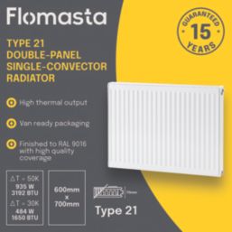Flomasta 600mm x 700mm 3192BTU White Type 21 Convector Radiator