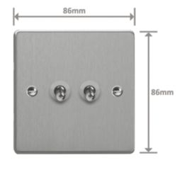 Varilight  10A 2-Gang 2-Way Light Switch  Brushed Steel with Colour-Matched Inserts