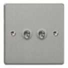 Varilight  10A 2-Gang 2-Way Light Switch  Brushed Steel with Colour-Matched Inserts