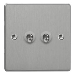 Varilight  10A 2-Gang 2-Way Light Switch  Brushed Steel with Colour-Matched Inserts