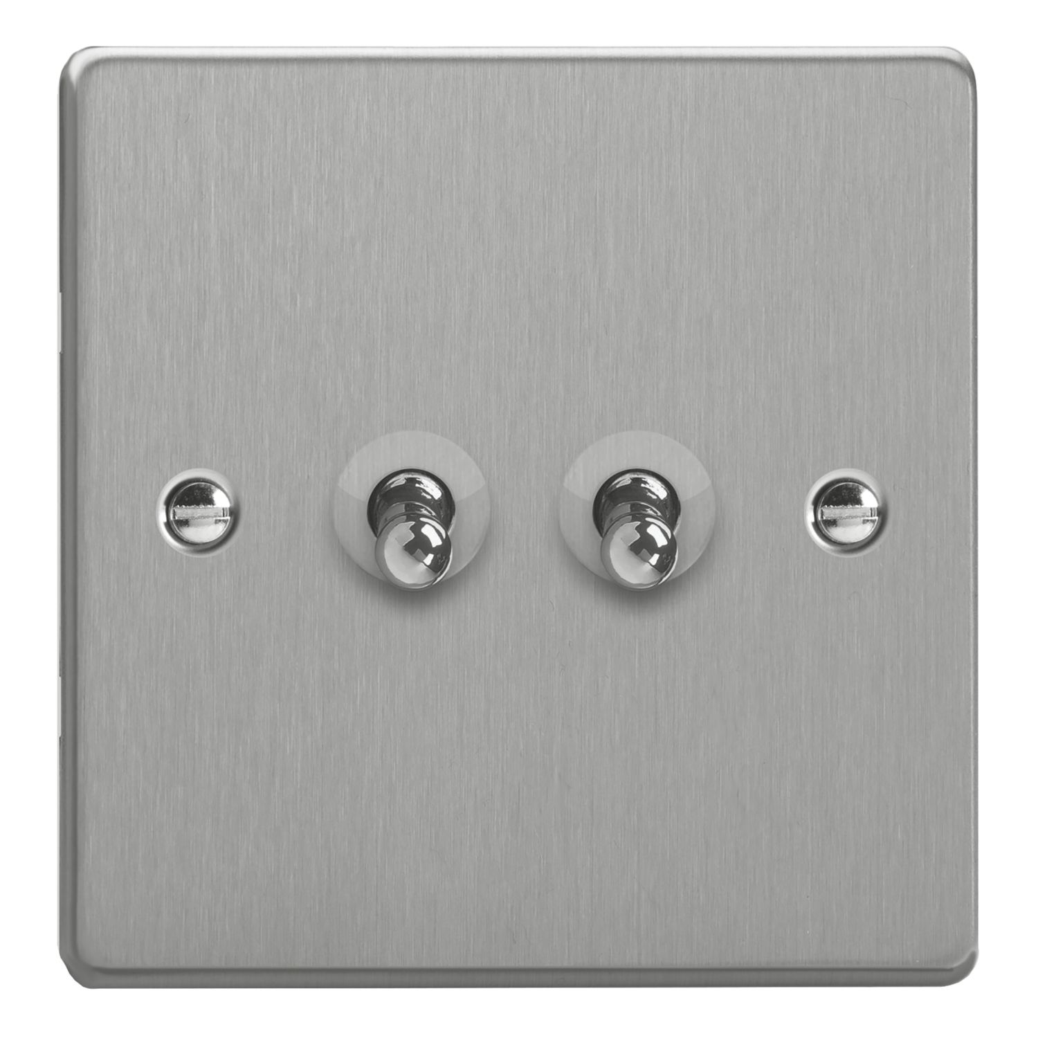 Varilight 10A 2-Gang 2-Way Light Switch Brushed Steel with Colour-Matched Inserts (646YT)
