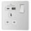 British General Evolve 13A 1-Gang SP Switched Socket + 3A 18W 2-Outlet Type A & C USB Charger Brushed Steel with White Inserts