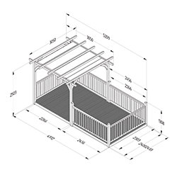 Forest Ultima 16' x 8' (Nominal) Flat Pergola & Decking Kit with 5 x Balustrades (4 Posts) & Canopy