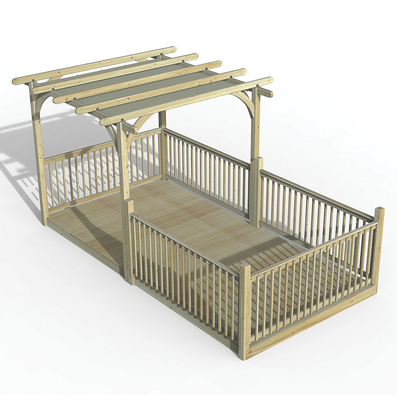 Forest Ultima 16' x 8' (Nominal) Flat Pergola & Decking Kit with 5 x Balustrades (4 Posts) & Canopy (647FL)