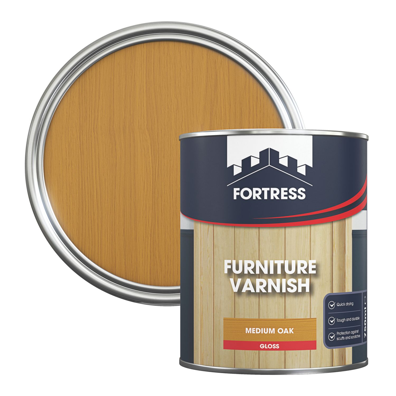 Fortress 750ml Mid Oak Gloss Water-Based Interior Furniture Varnish (647JM)