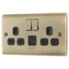 British General Nexus Metal 13A 2-Gang SP Switched Socket + 2.4A 12W 2-Outlet Type A & C USB Charger Antique Brass with Black Inserts
