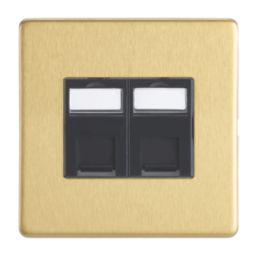 Contactum Lyric 2-Gang Double RJ45 Ethernet Socket Brushed Brass with Black Inserts