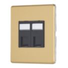 Contactum Lyric 2-Gang Double RJ45 Ethernet Socket Brushed Brass with Black Inserts