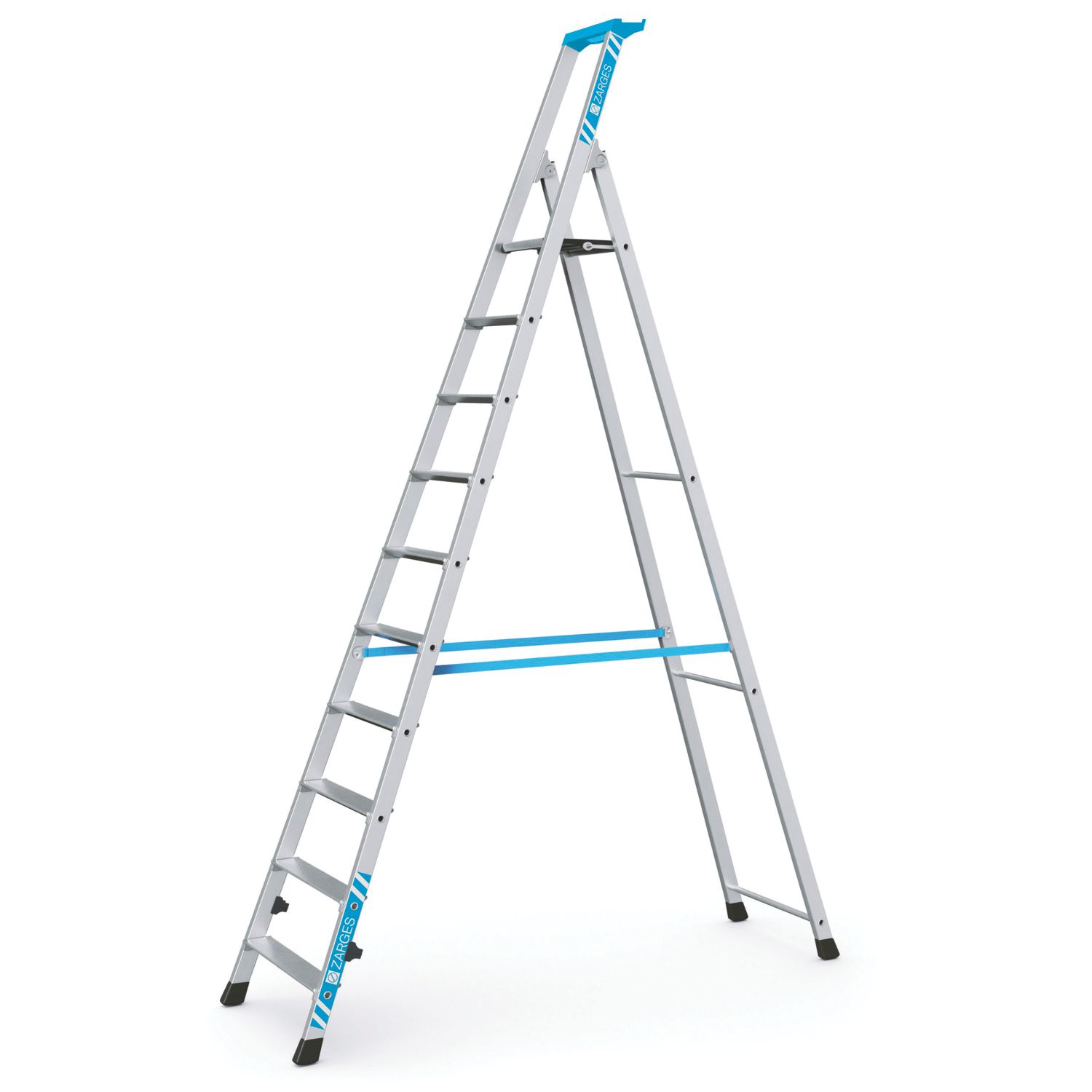Zarges Aluminium 2.73m 10 Step Platform Step Ladder (649CP)