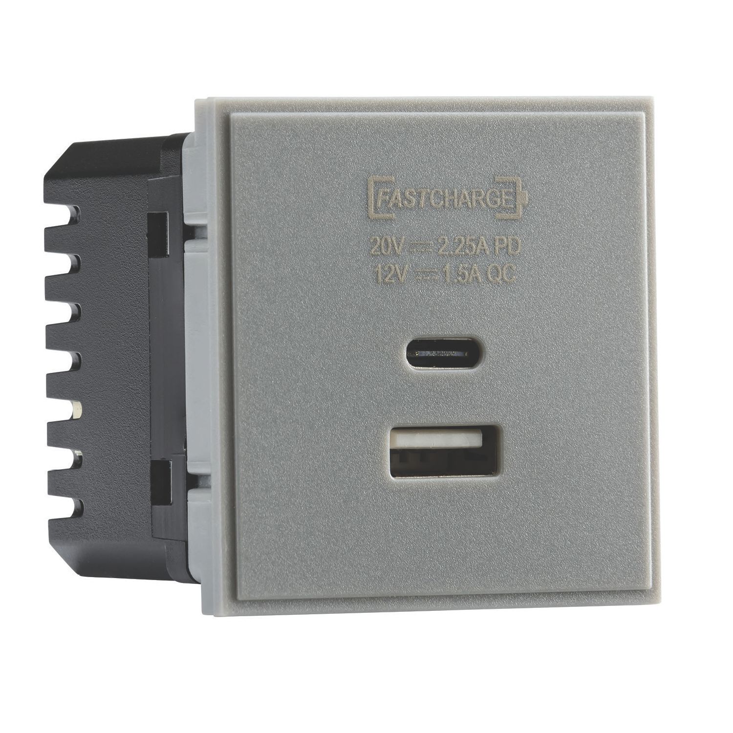 Knightsbridge Modular 2.25A 45W 2-Outlet Type A & C USB Socket Grey (649CR)