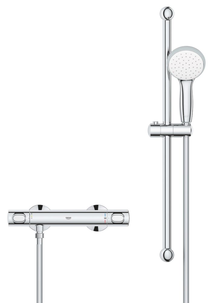Grohe Precision Flow HP Rear-Fed Exposed Chrome Thermostatic Shower Mixer Set
