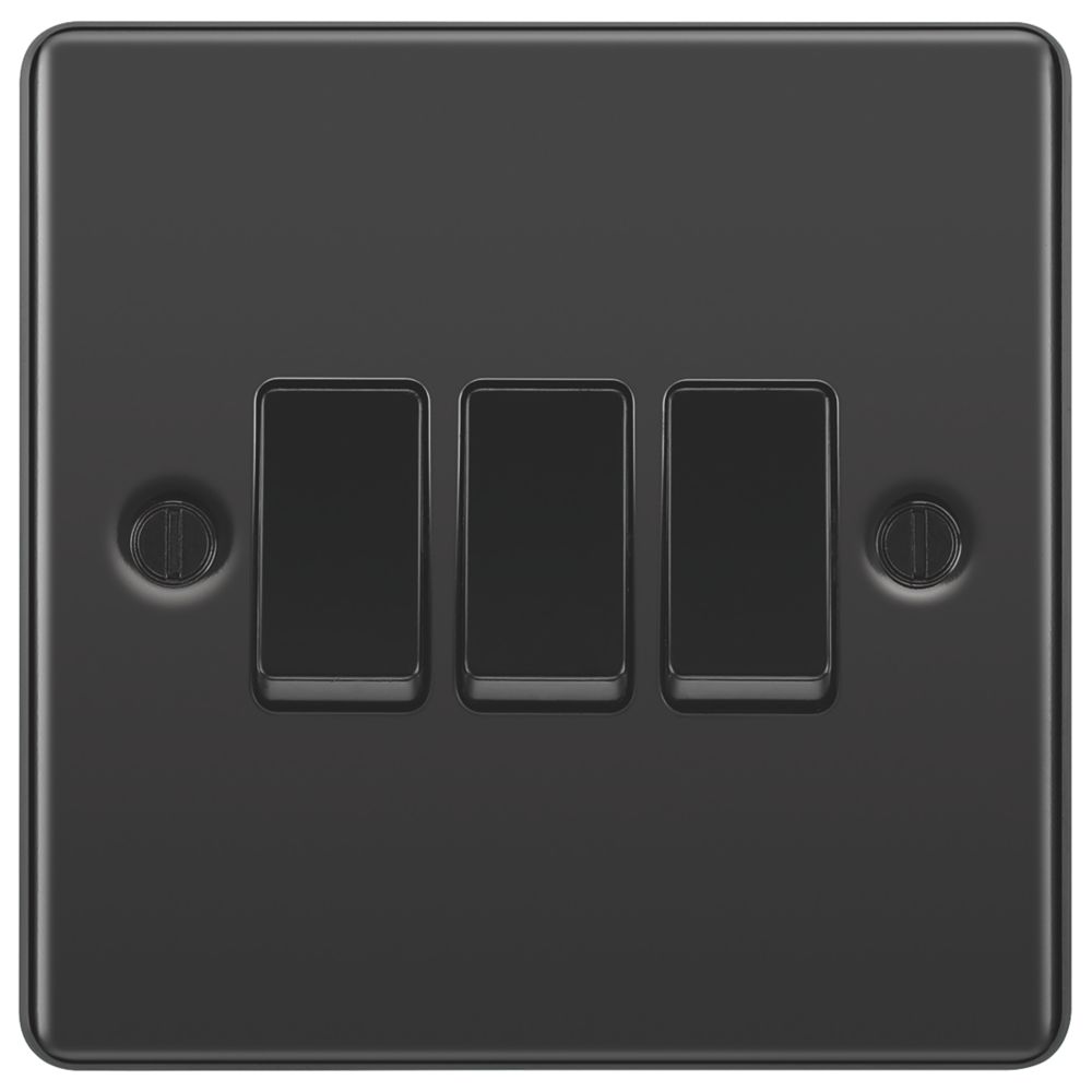 LAP 10AX 3-Gang 2-Way Light Switch Black Nickel with Black Inserts