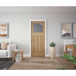 Edwardian 1-Clear Light Unfinished Oak Wooden 3-Panel Internal Door 1981mm x 686mm