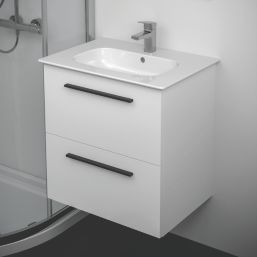 Ideal Standard i.life A Wall-Hung Vanity Unit with Black Handles & Basin Matt White 600mm x 440mm x 630mm