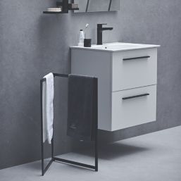 Ideal Standard i.life A Wall-Hung Vanity Unit with Black Handles & Basin Matt White 600mm x 440mm x 630mm