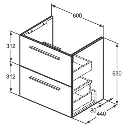 Ideal Standard i.life A Wall-Hung Vanity Unit with Black Handles & Basin Matt White 600mm x 440mm x 630mm
