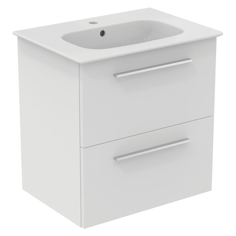 Ideal Standard i.life A Wall-Hung Vanity Unit with Chrome Handles & Basin Matt White 600mm x 440mm x 630mm