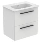Ideal Standard i.life A Wall-Hung Vanity Unit with Black Handles & Basin Matt White 600mm x 440mm x 630mm