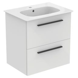Ideal Standard i.life A Wall-Hung Vanity Unit with Black Handles & Basin Matt White 600mm x 440mm x 630mm