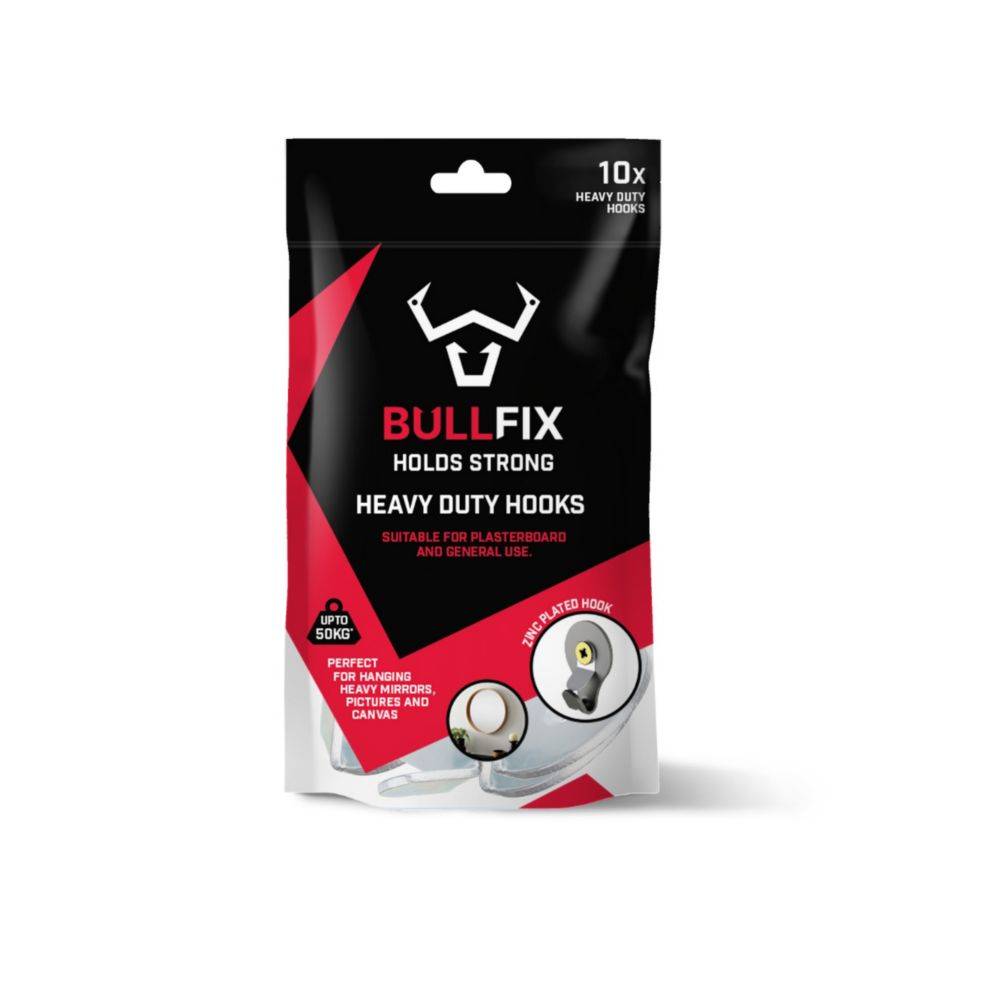 Bullfix Heavy Duty Hooks and Masonry Plugs 10ga x 25mm Silver 10 Pack -  Screwfix