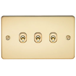 Knightsbridge  10AX 3-Gang 2-Way Light Switch  Polished Brass