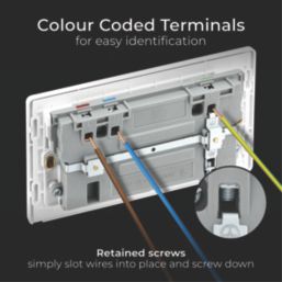 British General Evolve 13A 2-Gang SP Switched Socket + 3A 22W 2-Outlet Type A & C USB Charger Pearlescent White with White Inserts