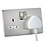 Knightsbridge  13A 2-Gang DP Switched Double Socket Brushed Chrome  with White Inserts