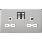 Knightsbridge SFR9000BCW 13A 2-Gang DP Switched Double Socket Brushed Chrome  with White Inserts