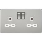 Knightsbridge  13A 2-Gang DP Switched Double Socket Brushed Chrome  with White Inserts