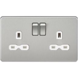 Knightsbridge  13A 2-Gang DP Switched Double Socket Brushed Chrome  with White Inserts
