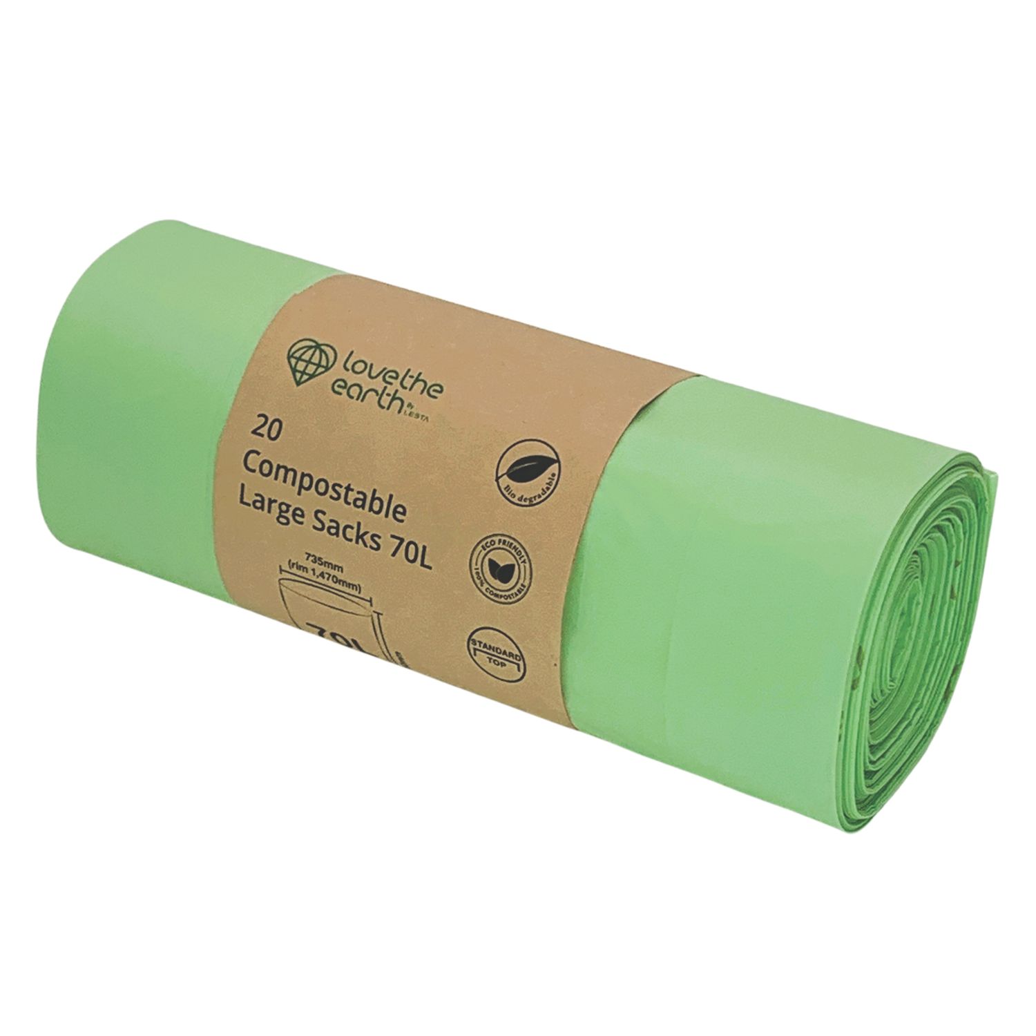 L-PRO Love The Earth Light Green Compostable Sacks 70Ltr 20 Pack (652CJ)
