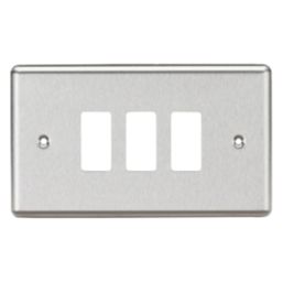 Knightsbridge 3-Gang 3-Module Grid Faceplate Brushed Chrome